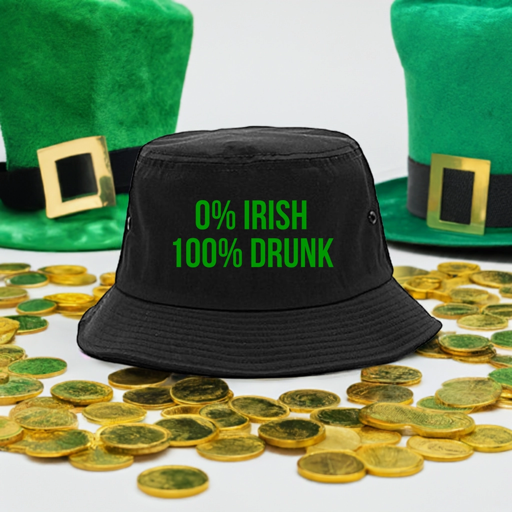 0% Irish 100% Drunk Funny St Patricks Day Mens Bucket Hat