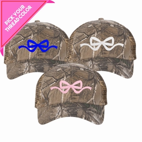 3D Embroidered Ribbon Bow Camo Trucker Hat