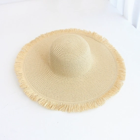 48cm Frayed Brim Straw Hat