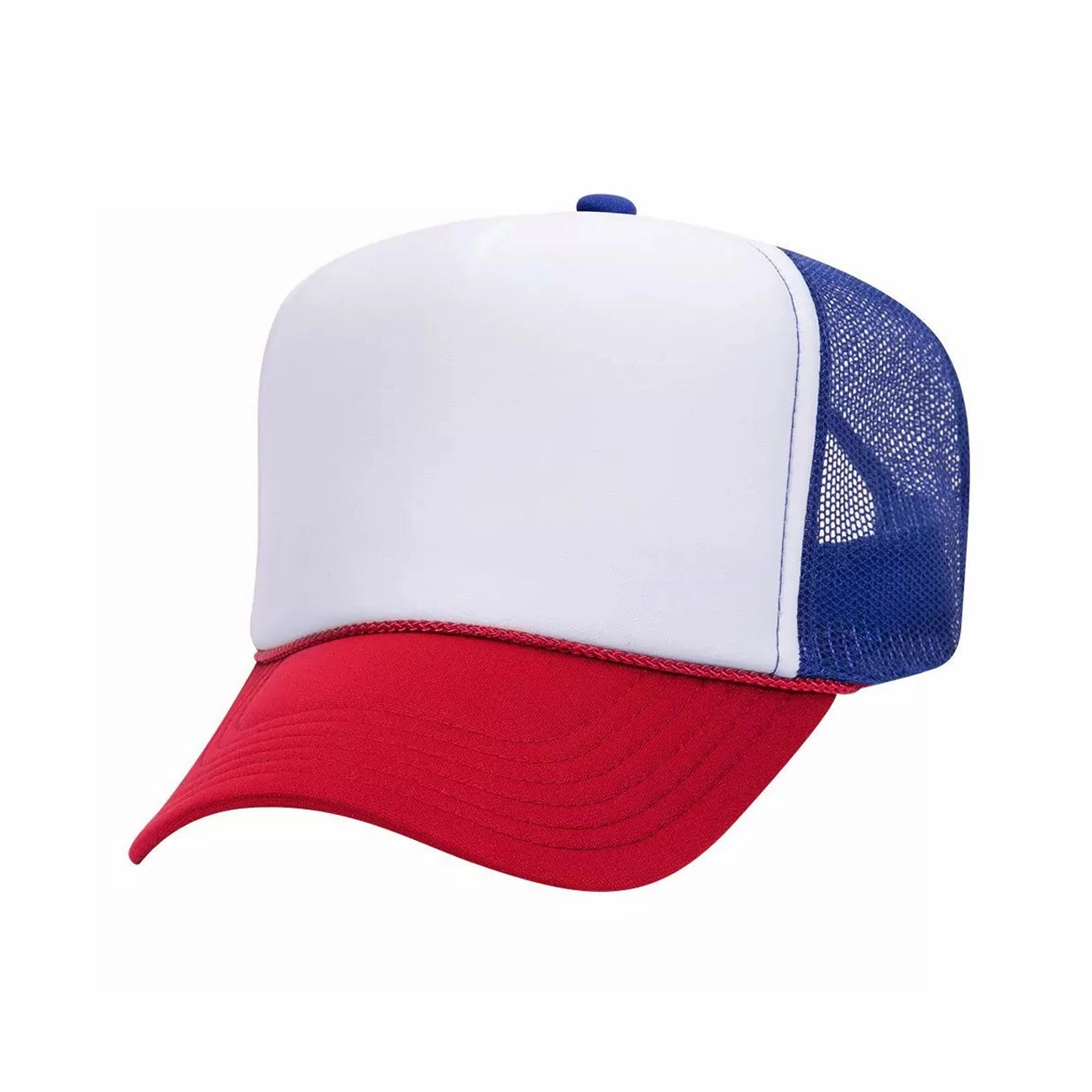 5 Panel High Crown Polyester Foam Front Mesh Back Trucker Hat (Tri-Tone)