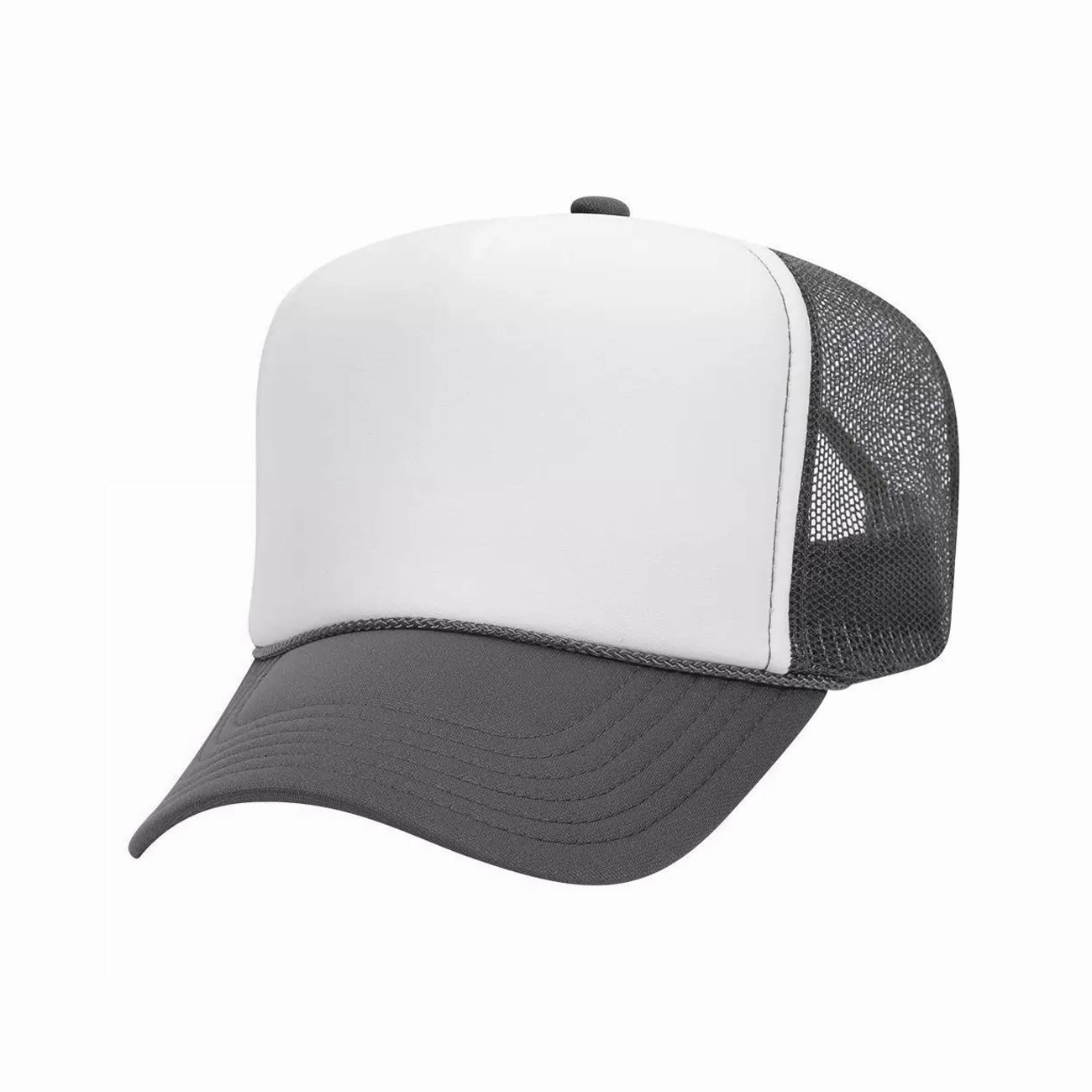 5 Panel High Crown Polyester Foam Front Mesh Back Trucker Hat (Tri-Tone)
