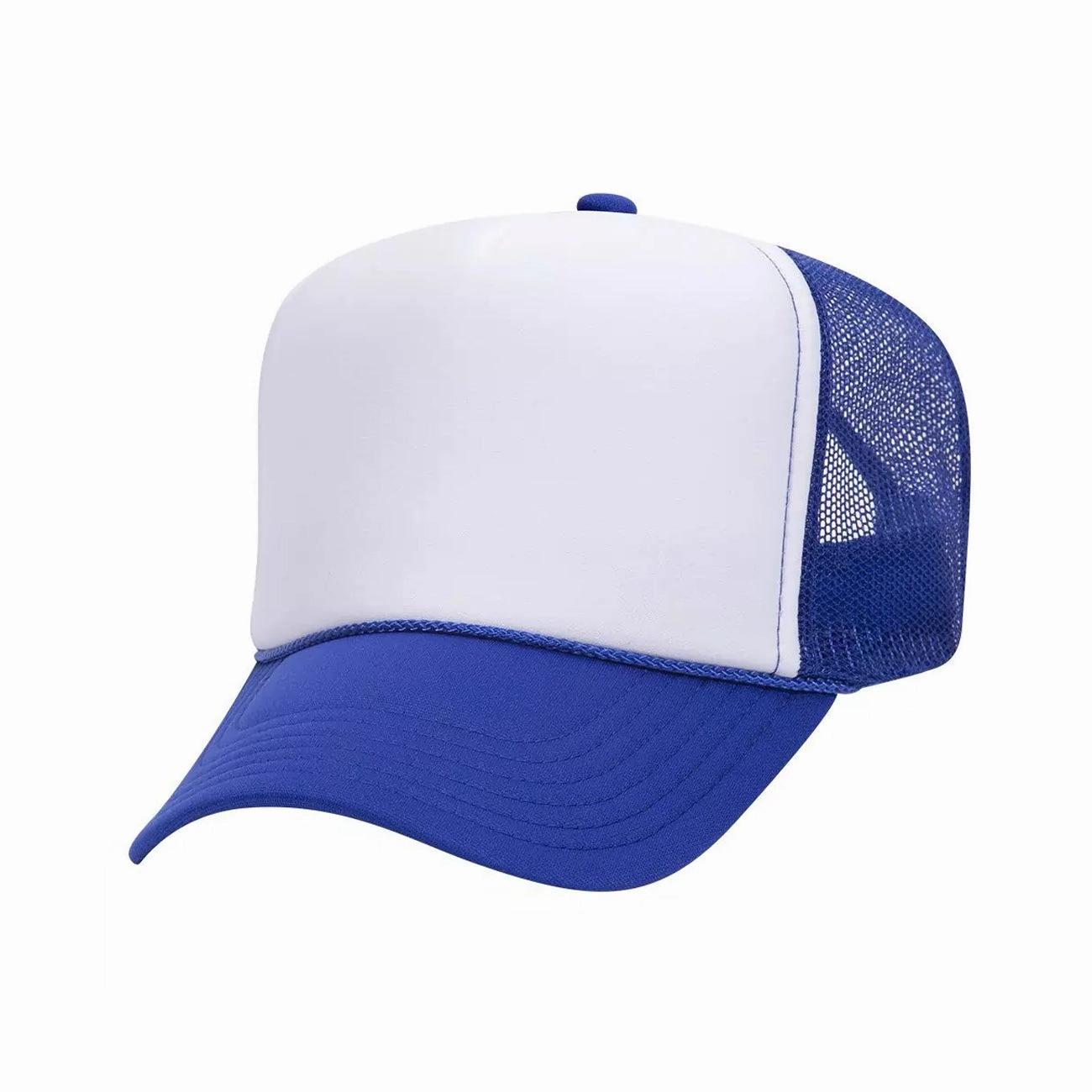 5 Panel High Crown Polyester Foam Front Mesh Back Trucker Hat (Tri-Tone)