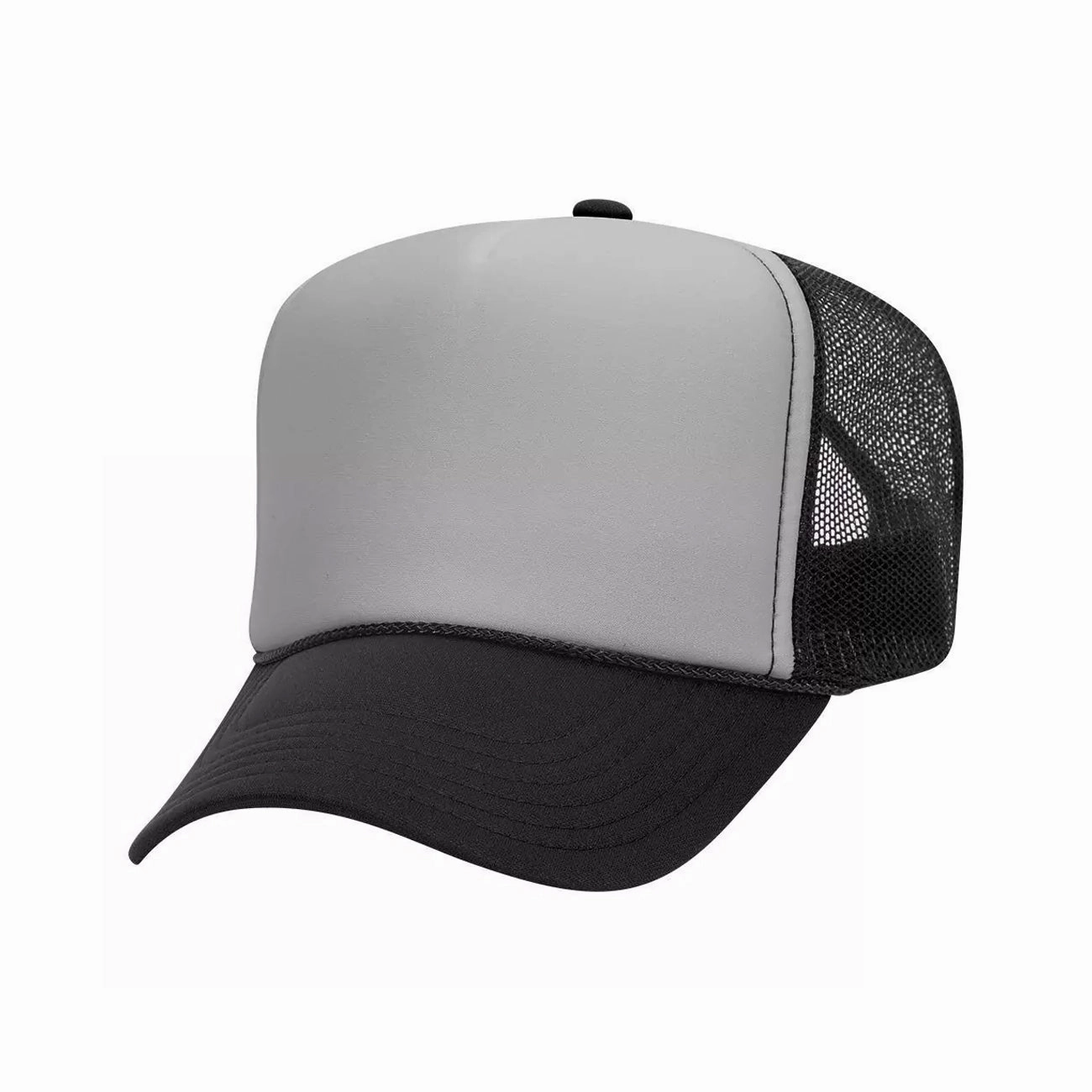 5 Panel High Crown Polyester Foam Front Mesh Back Trucker Hat (Tri-Tone)