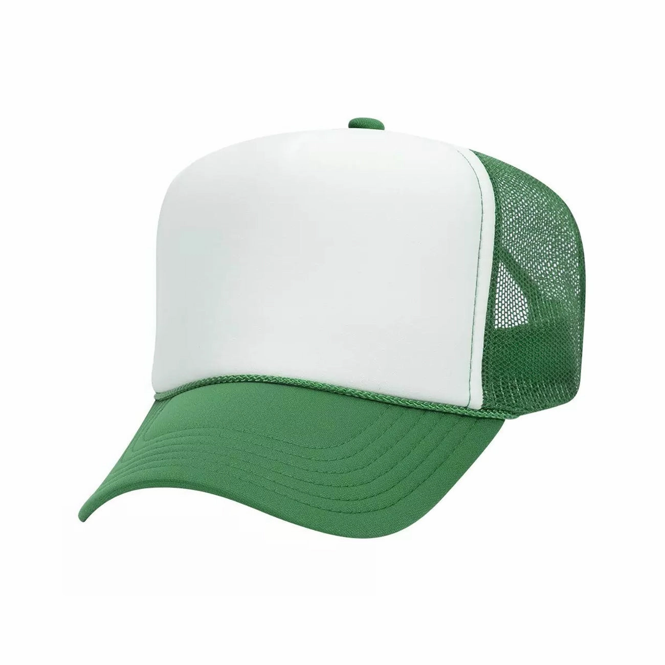 5 Panel High Crown Polyester Foam Front Mesh Back Trucker Hat (Tri-Tone)