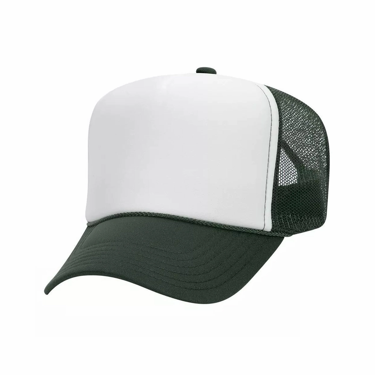 5 Panel High Crown Polyester Foam Front Mesh Back Trucker Hat (Tri-Tone)