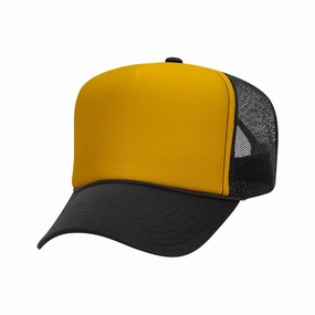 5 Panel High Crown Polyester Foam Front Mesh Back Trucker Hat (Tri-Tone)