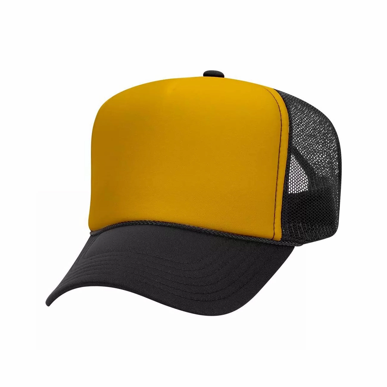 5 Panel High Crown Polyester Foam Front Mesh Back Trucker Hat (Tri-Tone)