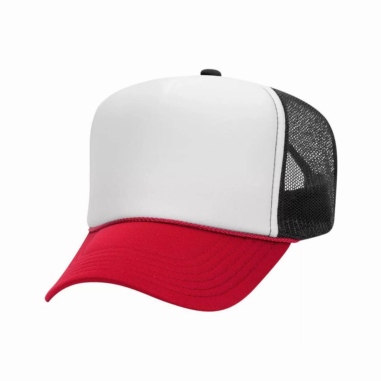 5 Panel High Crown Polyester Foam Front Mesh Back Trucker Hat (Tri-Tone)