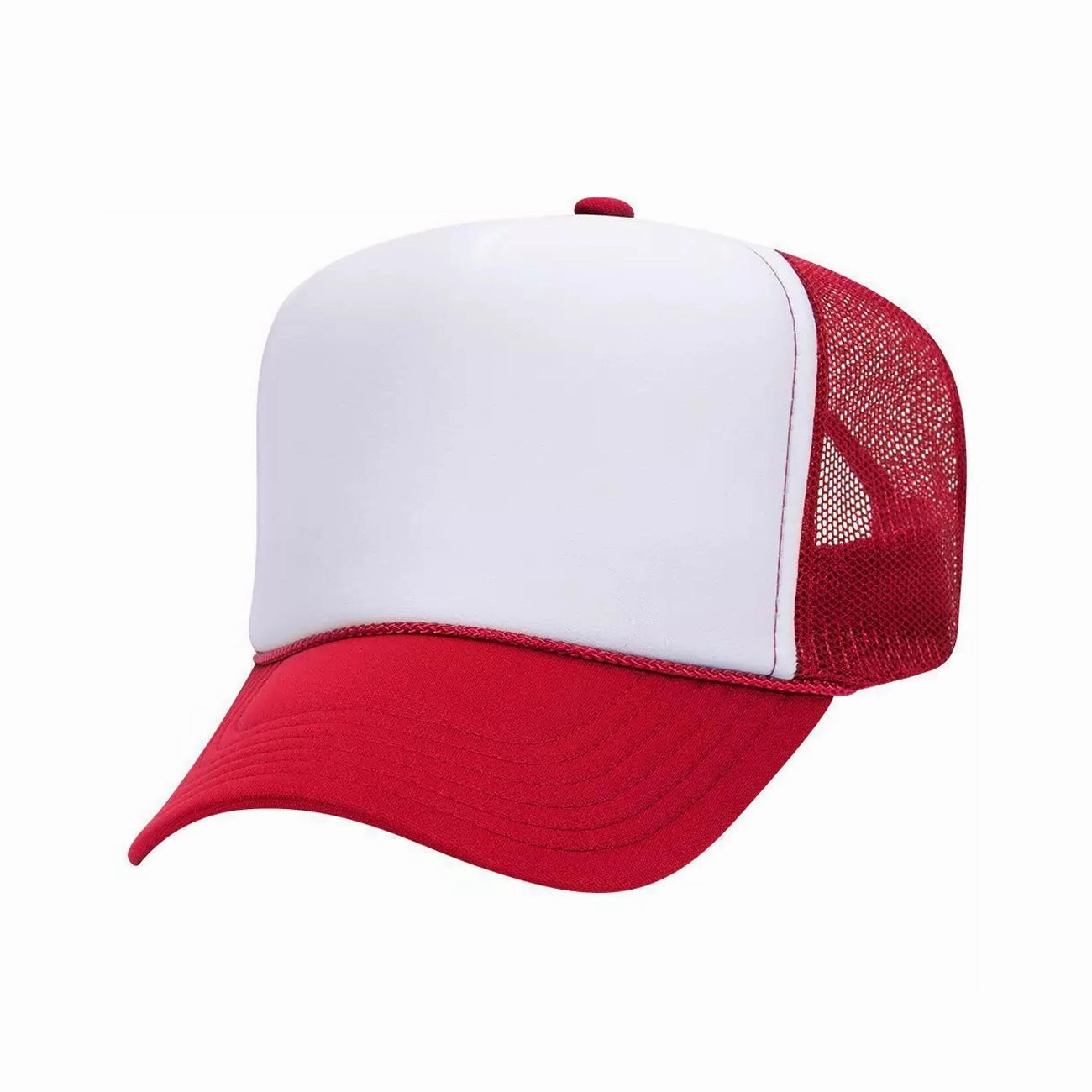 5 Panel High Crown Polyester Foam Front Mesh Back Trucker Hat (Tri-Tone)