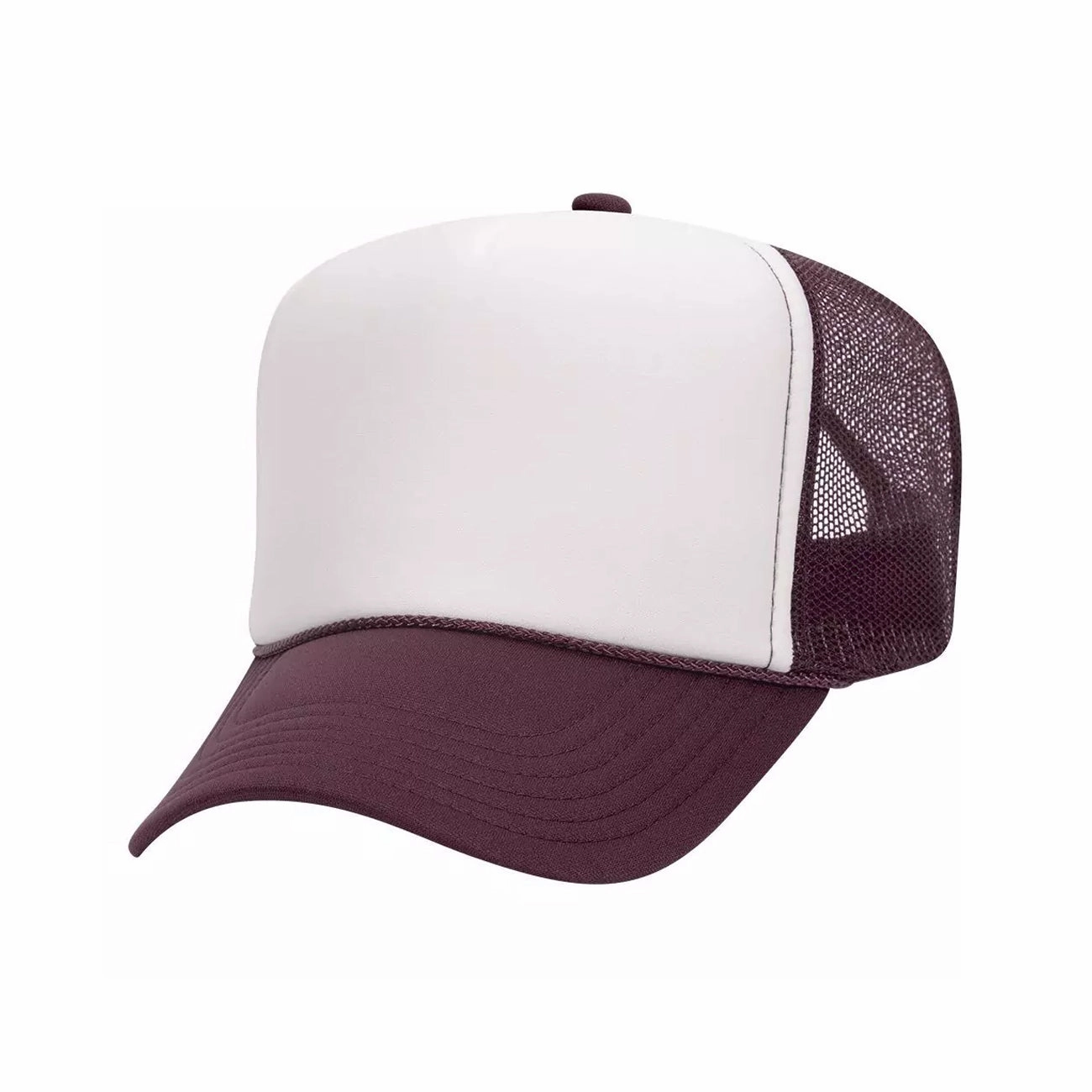 5 Panel High Crown Polyester Foam Front Mesh Back Trucker Hat (Tri-Tone)