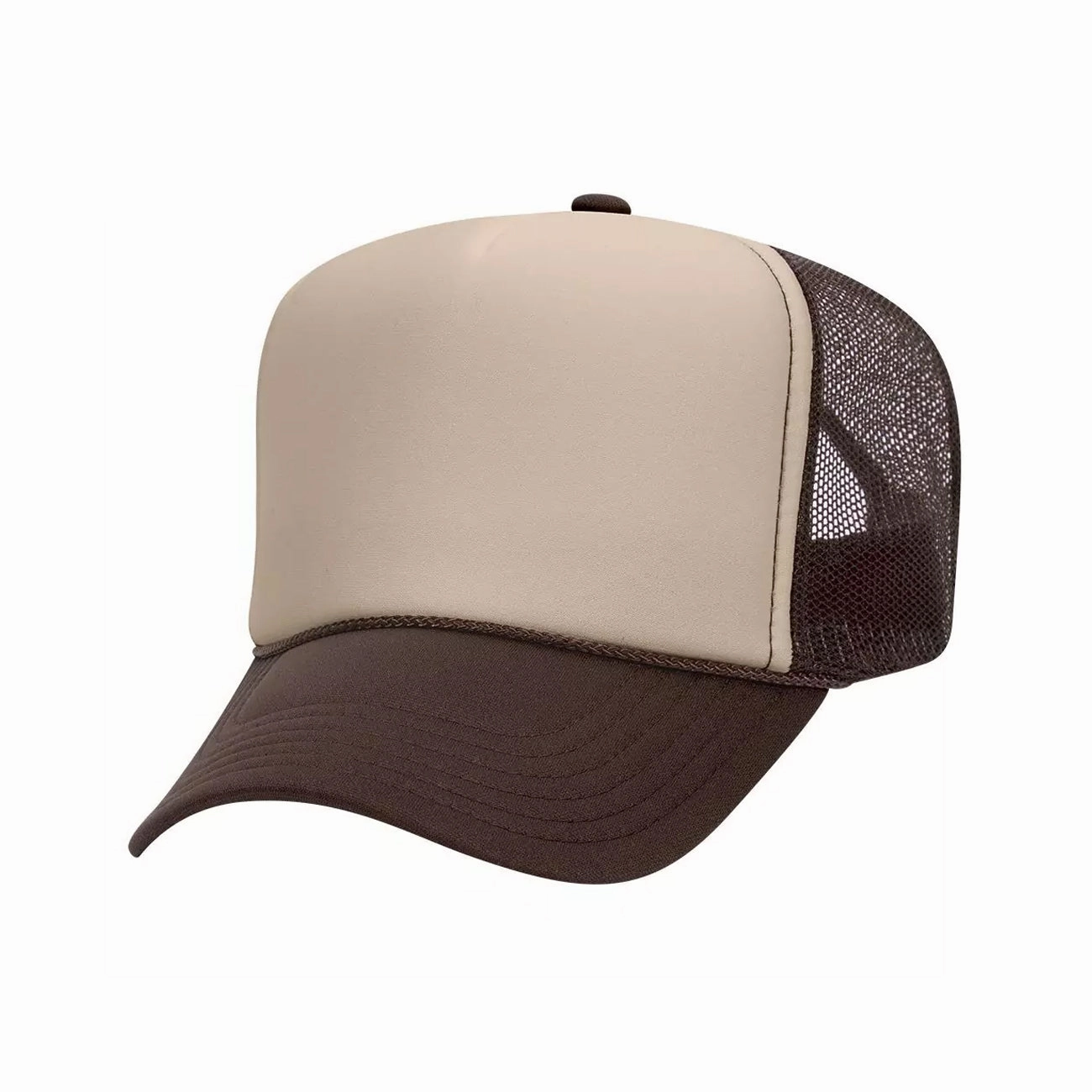5 Panel High Crown Polyester Foam Front Mesh Back Trucker Hat (Tri-Tone)