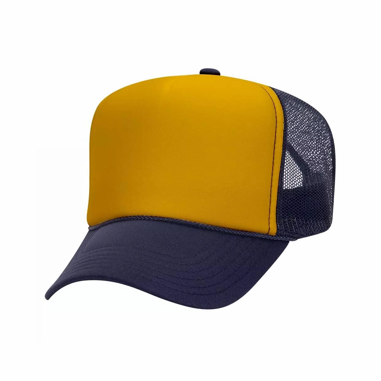 5 Panel High Crown Polyester Foam Front Mesh Back Trucker Hat (Tri-Tone)