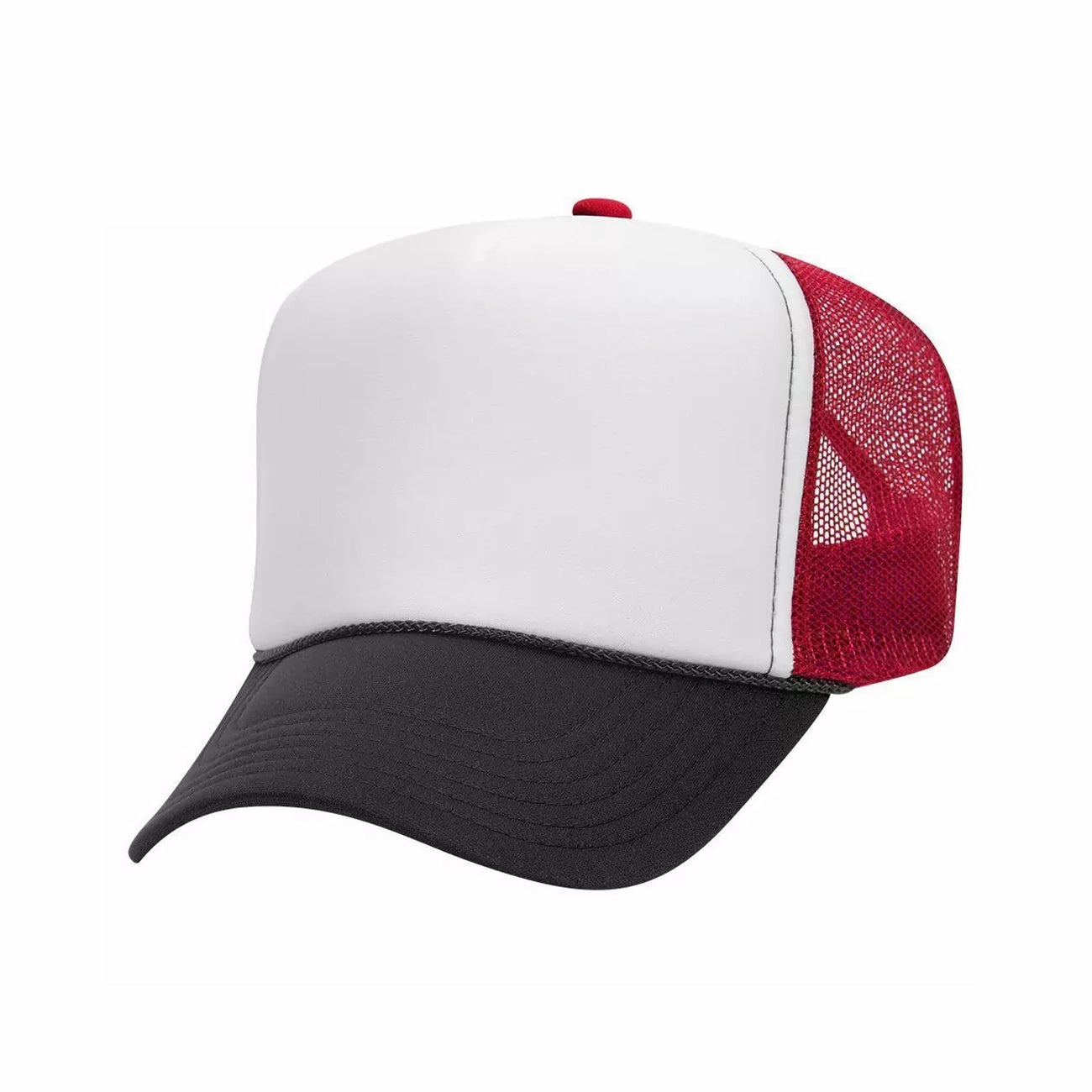 5 Panel High Crown Polyester Foam Front Mesh Back Trucker Hat (Tri-Tone)