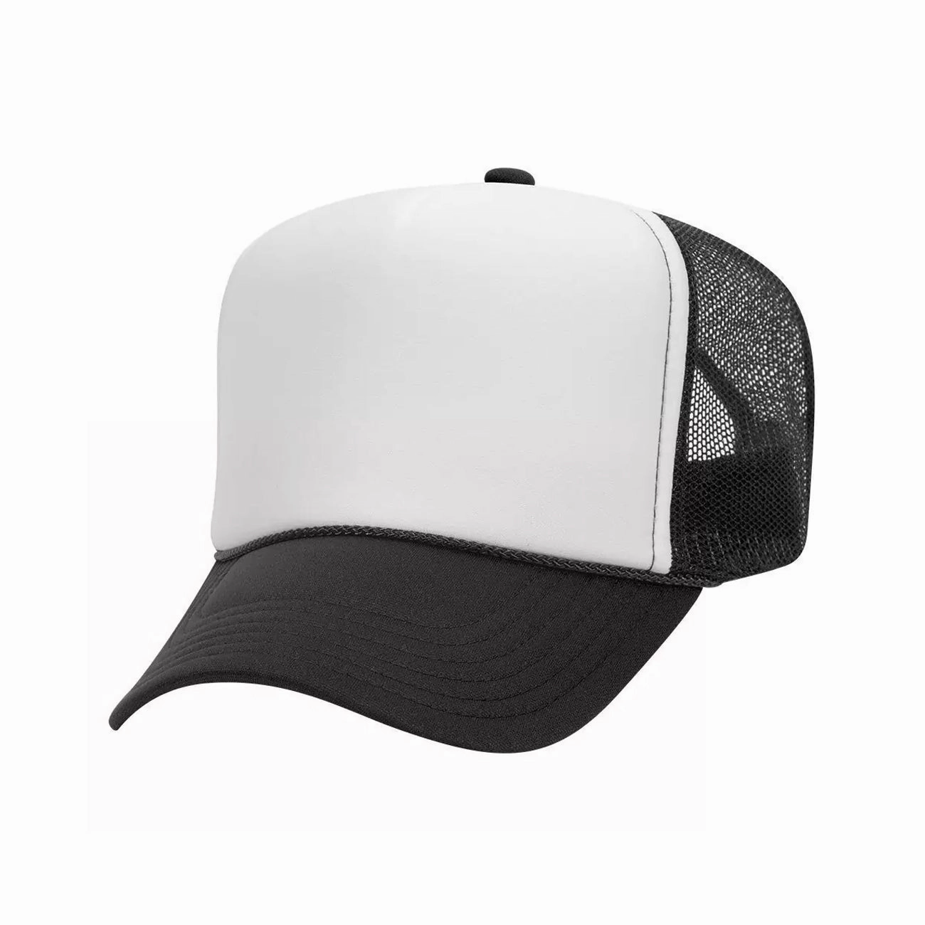 5 Panel High Crown Polyester Foam Front Mesh Back Trucker Hat (Tri-Tone)