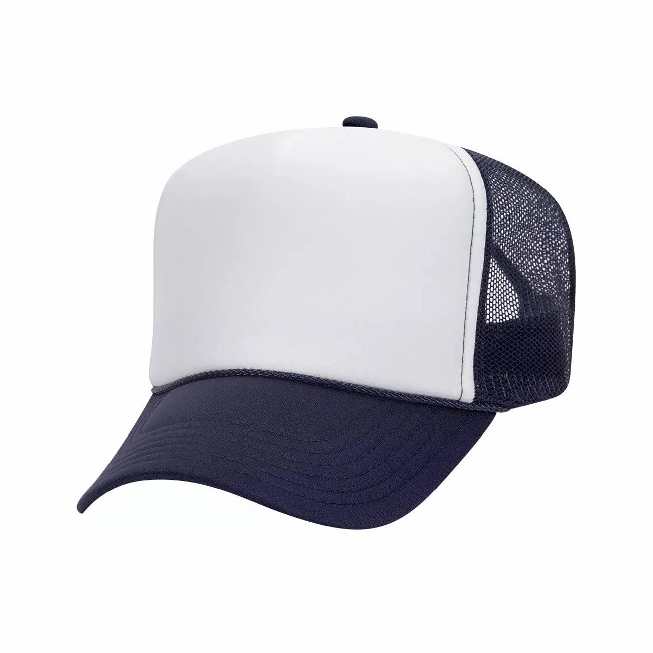 5 Panel High Crown Polyester Foam Front Mesh Back Trucker Hat (Tri-Tone)