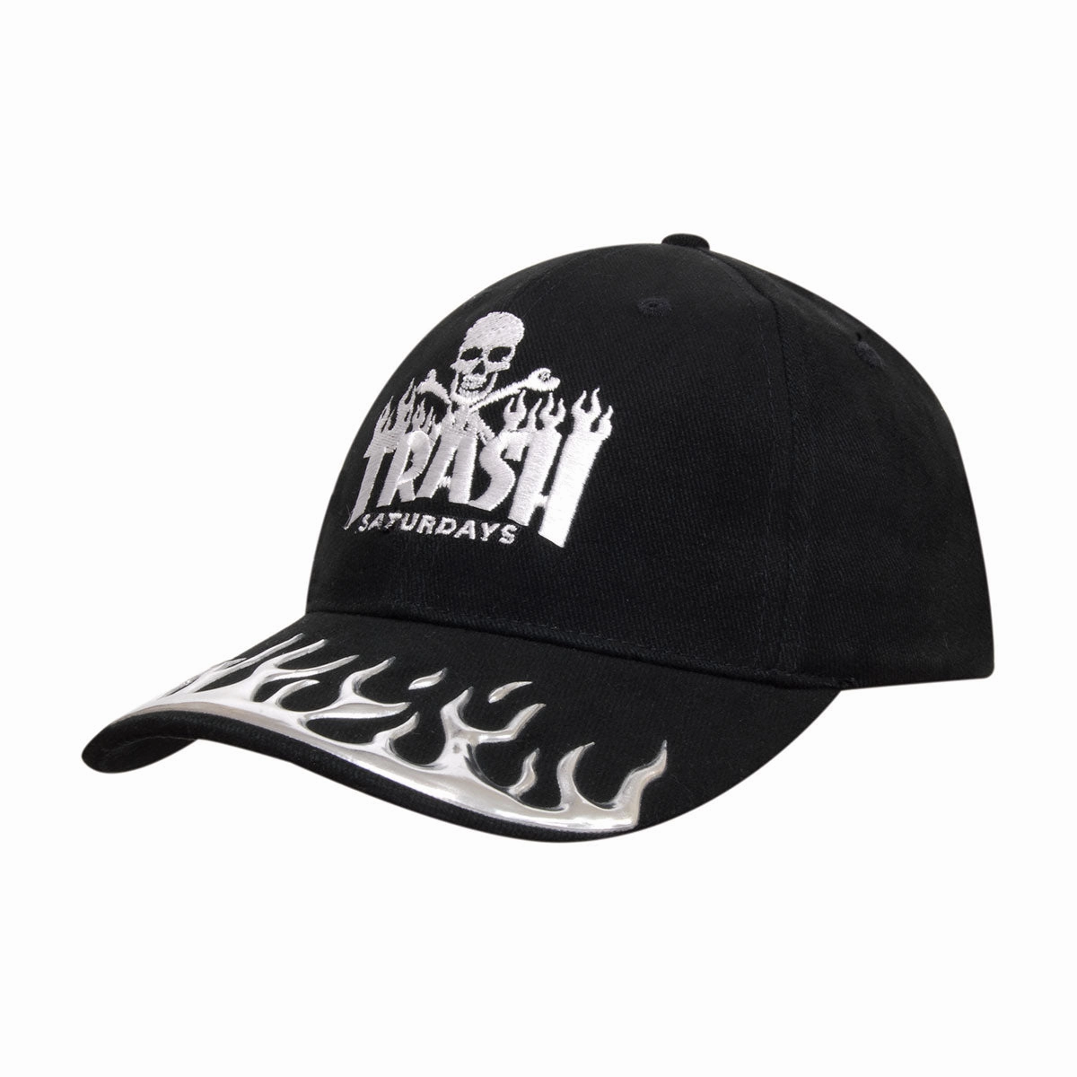 6 Panel BHC Cap Liquid Metal Flames On Peak - Custom Embroidered