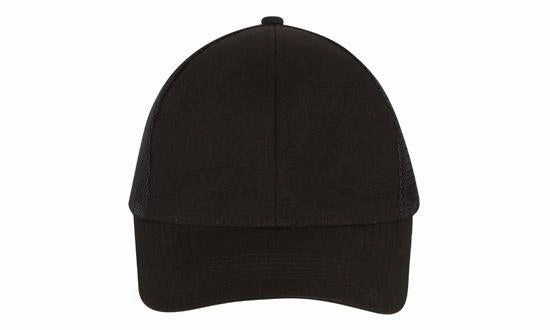 6 Panel Brush Cotton Cap with Mesh Back - Custom Embroidered