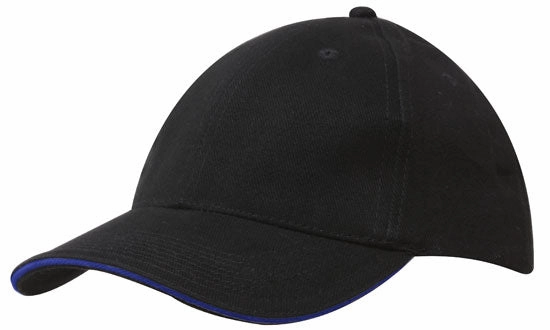 6 Panel Brush Heavy Cotton Sandwich Peak Cap - Custom Embroidered