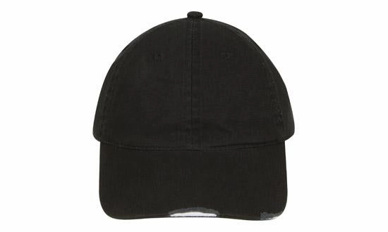 6 Panel Chino Cap with Distressed Peak - Custom Embroidered