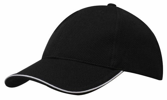 6 Panel Double Pique Mesh Cap with Sandwich - Custom Embroidered