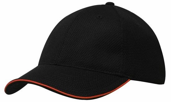 6 Panel Double Pique Mesh Cap with Sandwich - Custom Embroidered
