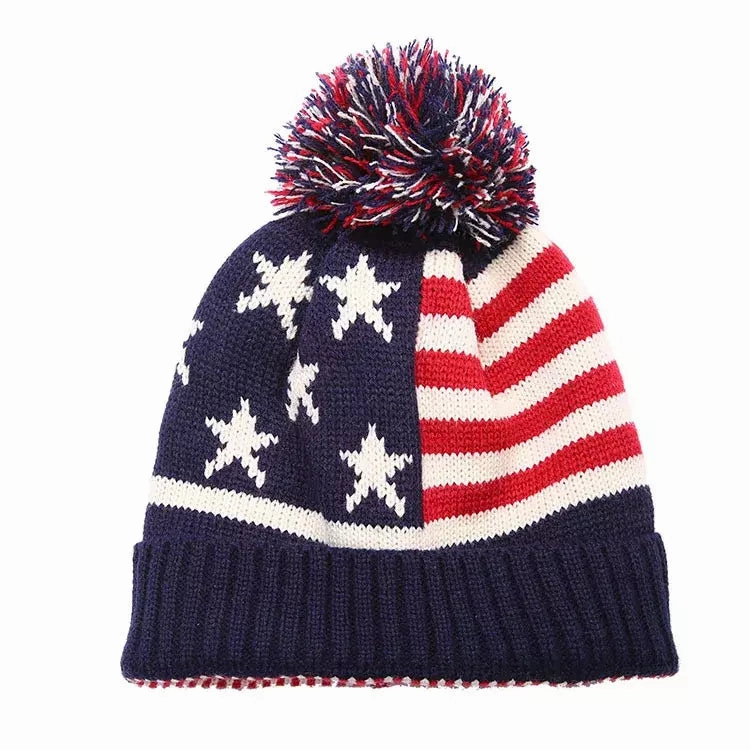 American Flag Pom Pom Beanie