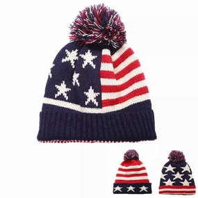 American Flag Pom Pom Beanie