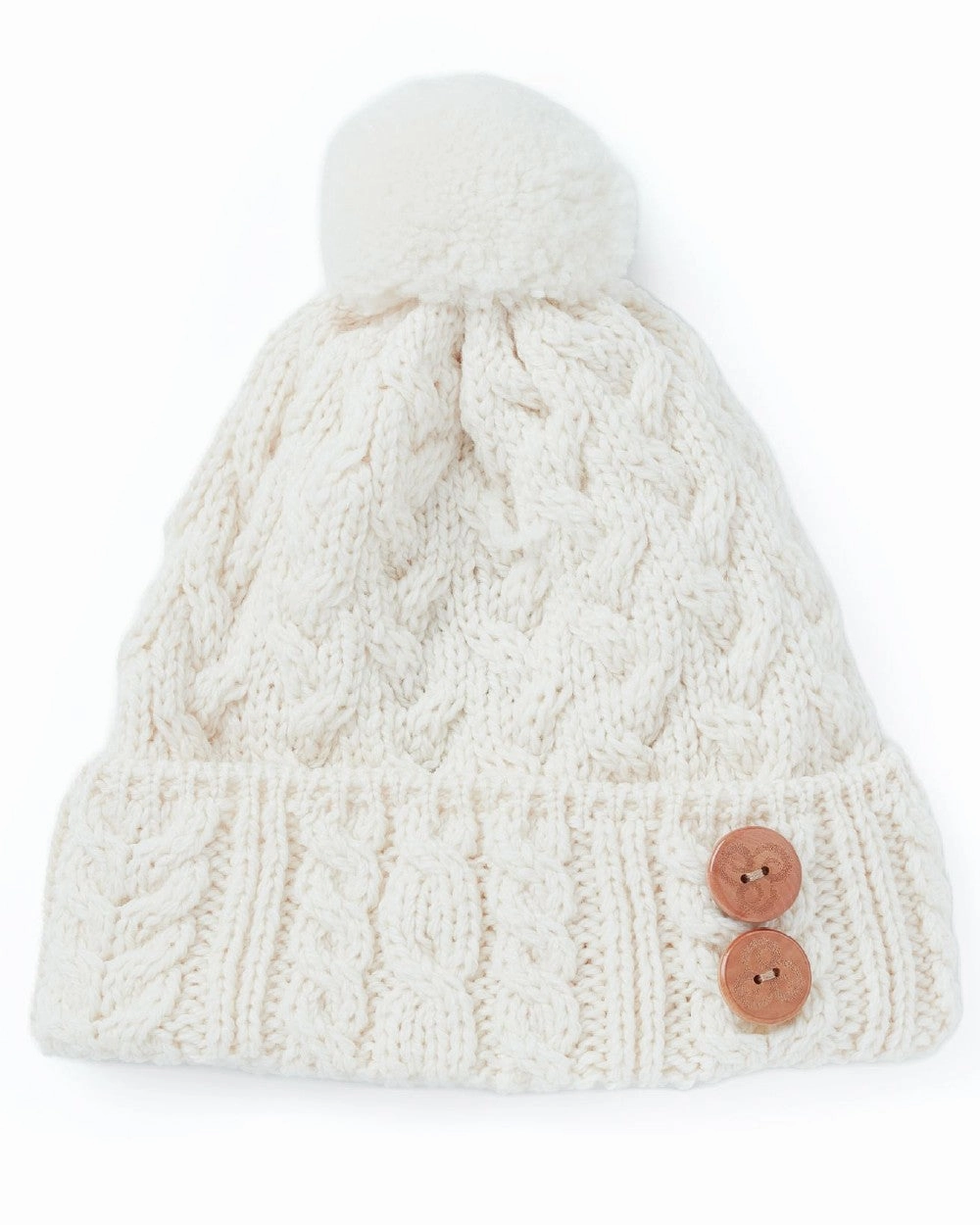 Aran Chunky Knit Button Bobble Hat