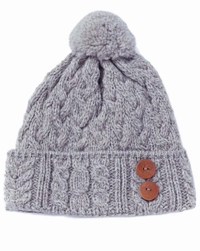 Aran Chunky Knit Button Bobble Hat