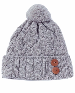 Aran Chunky Knit Button Bobble Hat