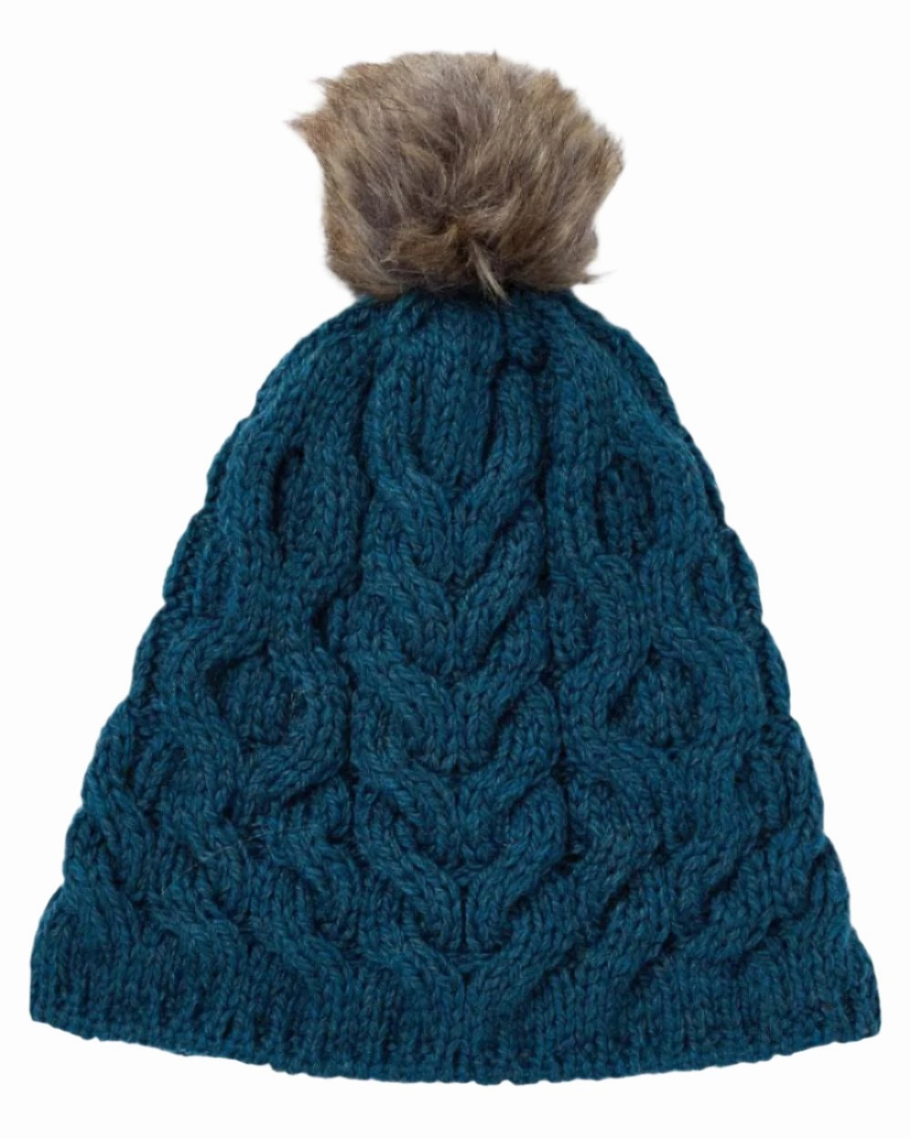 Aran Knitted Faux Fur Bobble Hat