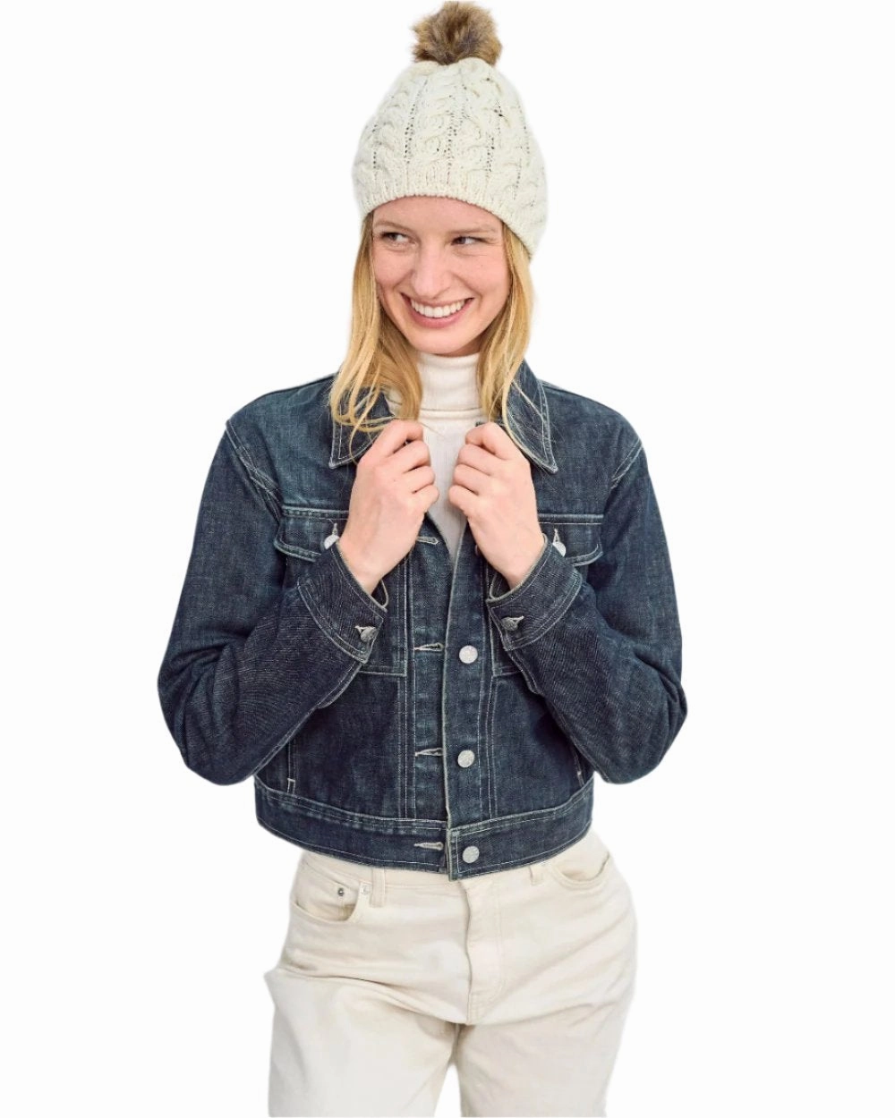 Aran Knitted Faux Fur Bobble Hat