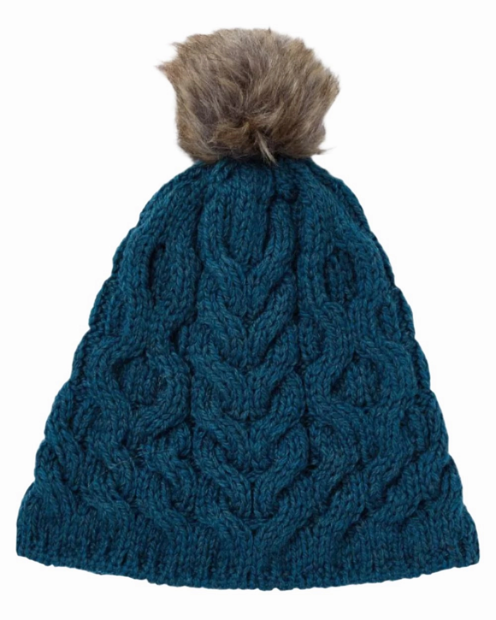 Aran Knitted Faux Fur Bobble Hat