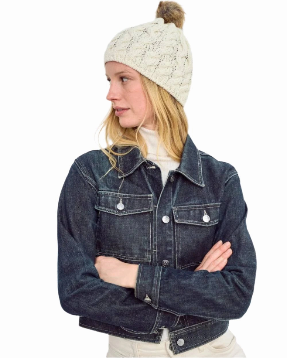 Aran Knitted Faux Fur Bobble Hat