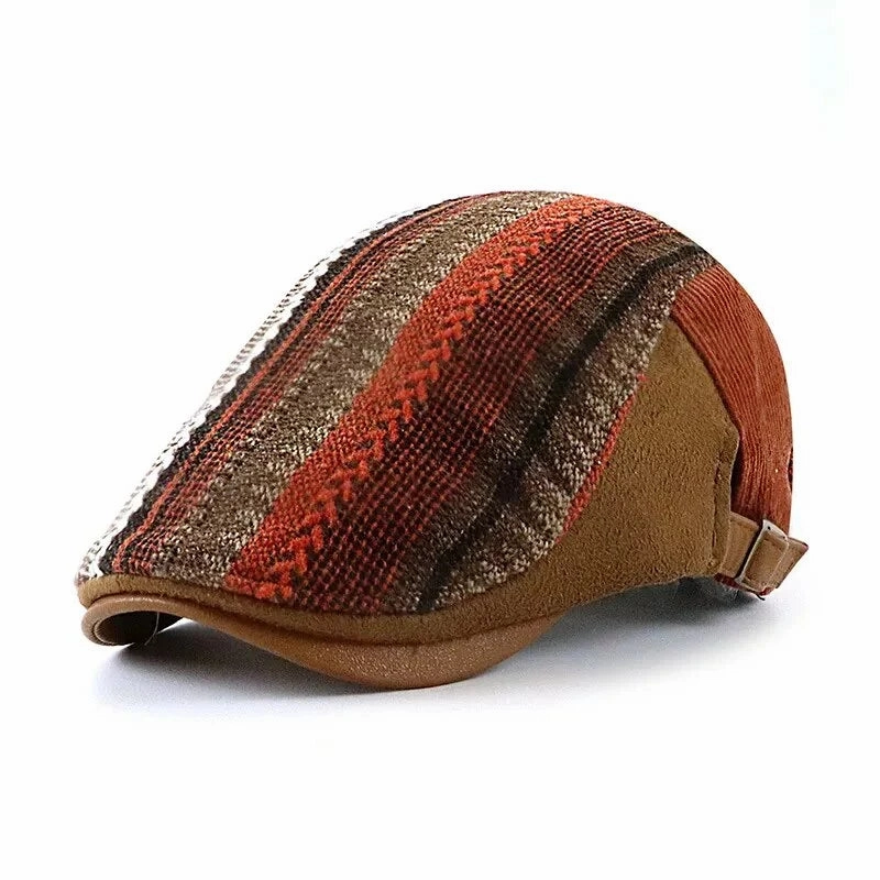 Autumn Vintage Striped Cotton Flat Cap