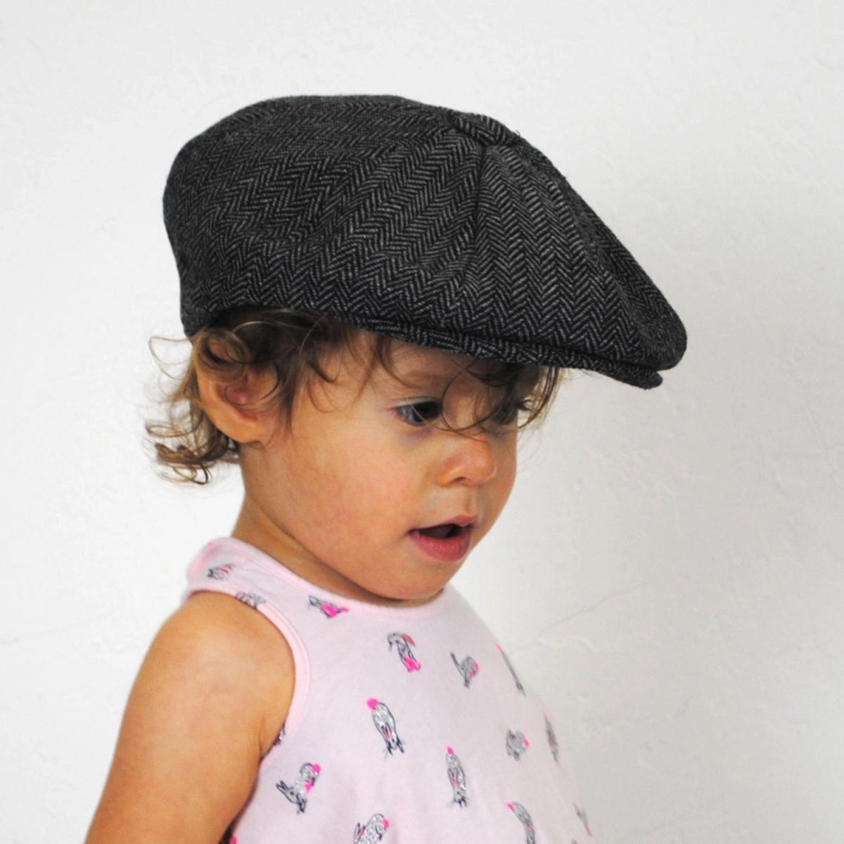 Baby Herringbone Wool Blend Newsboy Cap