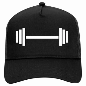 Barbell Workout Gym Retro Adult 5 Panel Mesh Trucker Hat