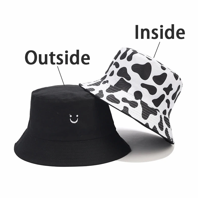 Black & White Cow Print Reversible Bucket Hat