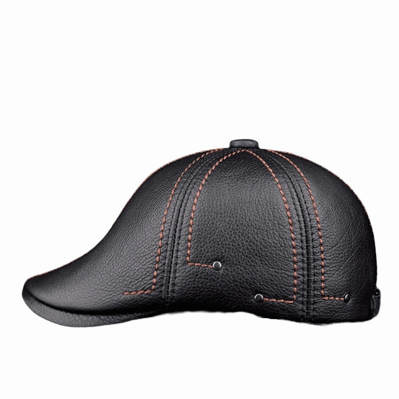 Black Genuine Leather Duckbill Cap