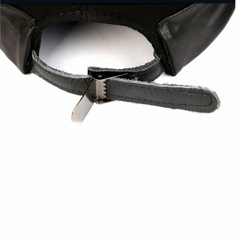 Black Suede Genuine Leather Docker Cap