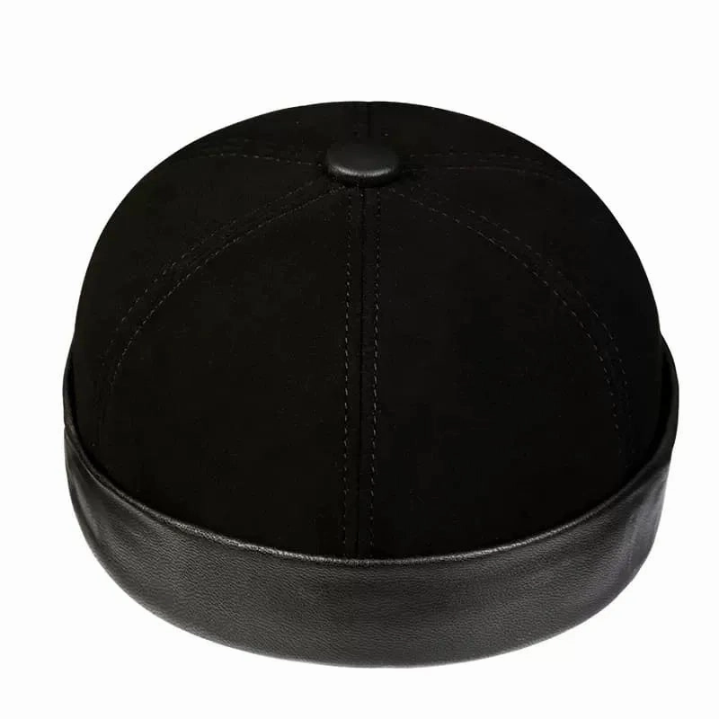 Black Suede Genuine Leather Docker Cap