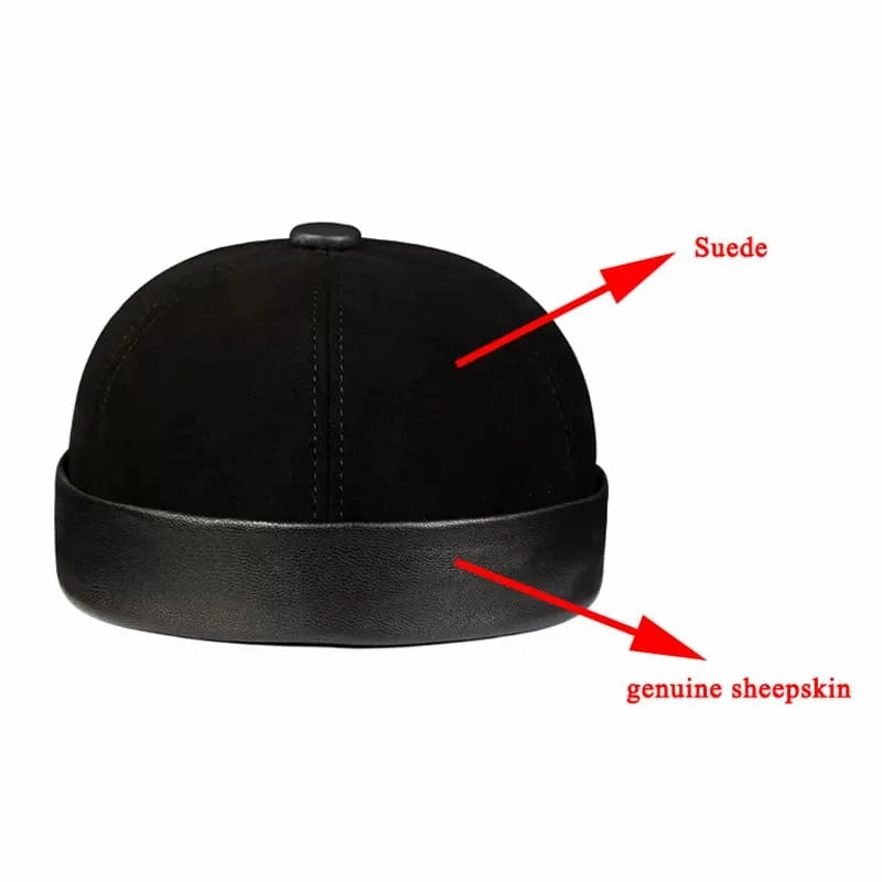 Black Suede Genuine Leather Docker Cap