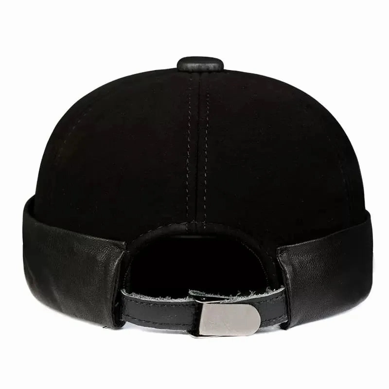 Black Suede Genuine Leather Docker Cap