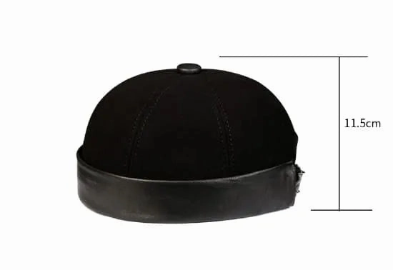 Black Suede Genuine Leather Docker Cap