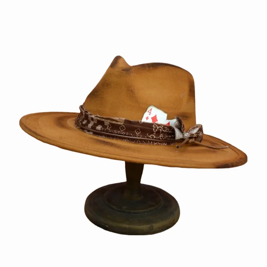 Blackjack Retro Handmade Burned Fedora Hat