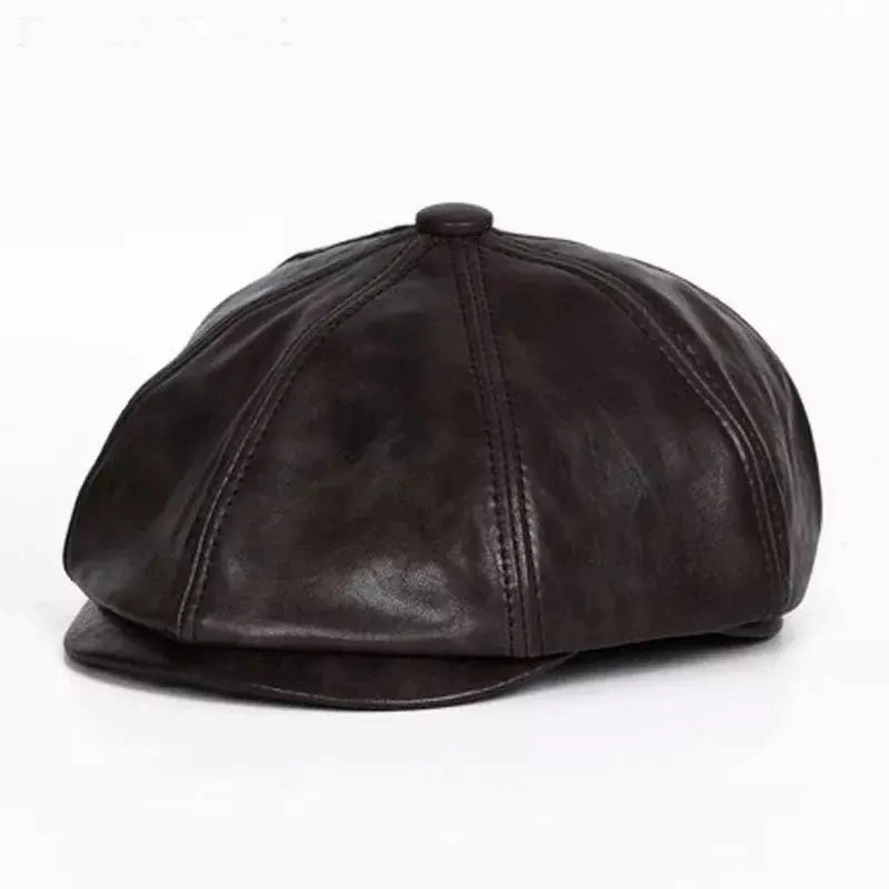 Blaine Brown Genuine Leather Newsboy Cap