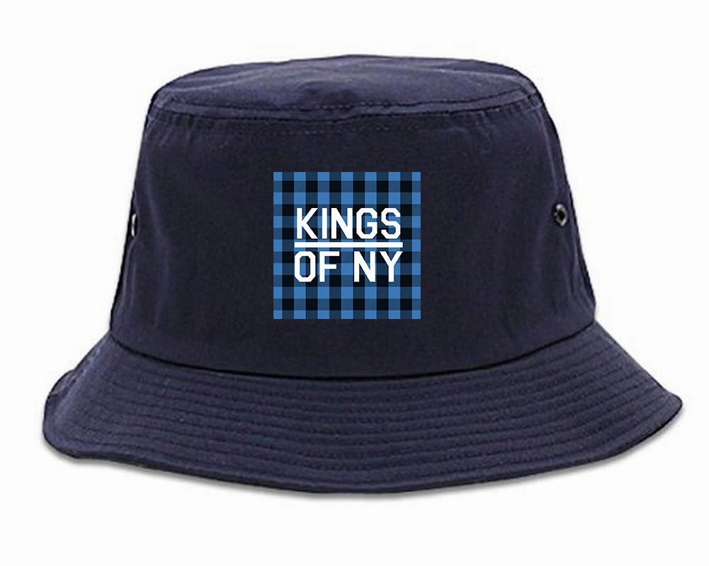 Blue Buffalo Plaid Box Logo Mens Bucket Hat