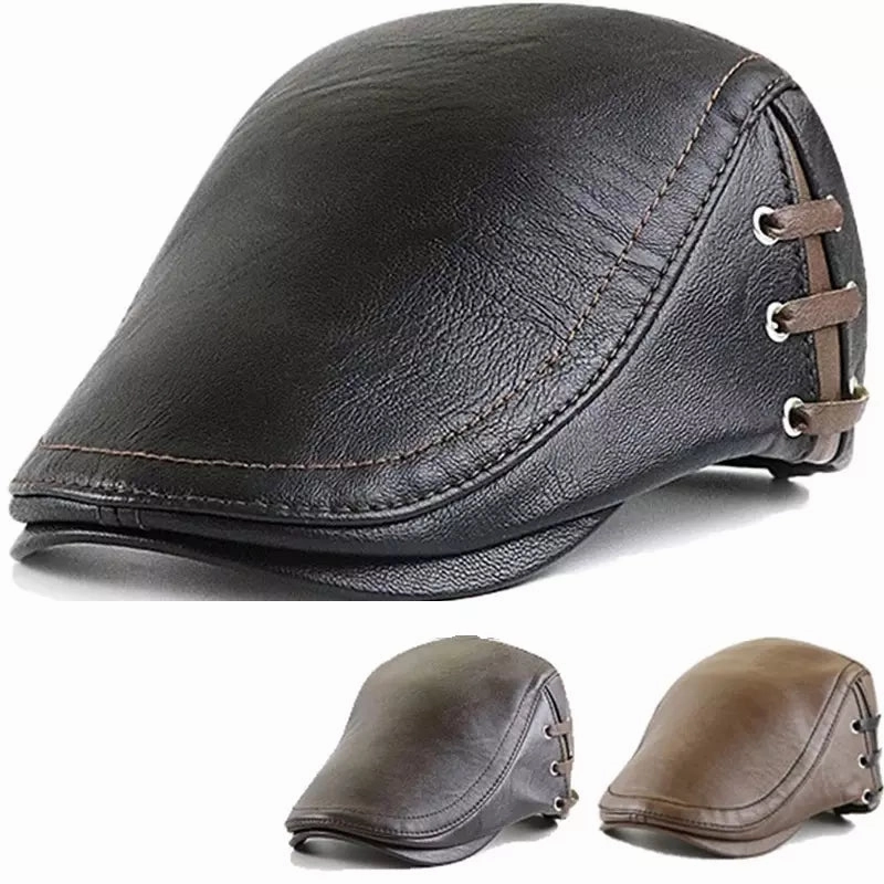 Bonnard Leather Duckbill Flat Cap