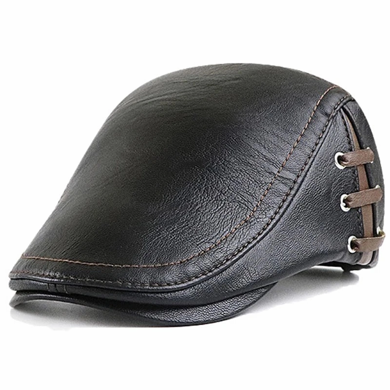 Bonnard Leather Duckbill Flat Cap
