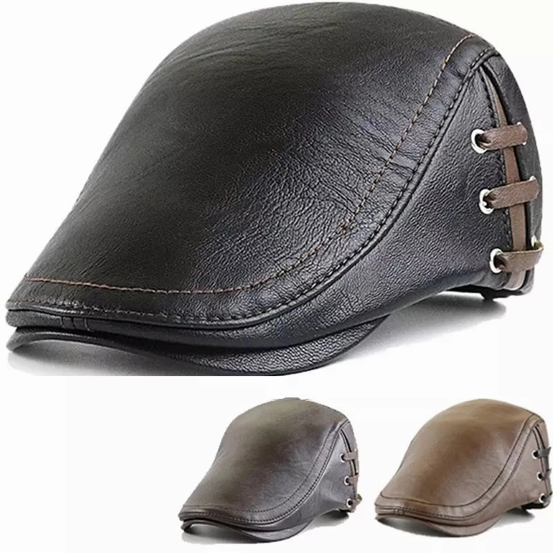 Bonnard Leather Duckbill Flat Cap